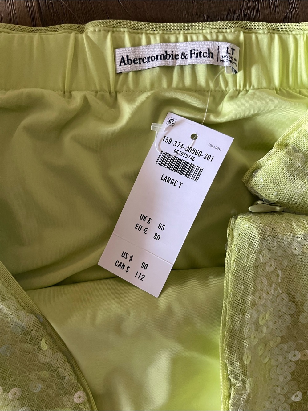 NWT Abercrombie lime green / chartreuse strapless sequin mini dress - Picture 2 of 5